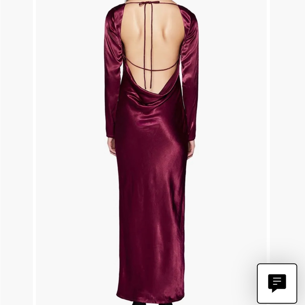 Bardot River Long Sleeve Satin Maxi Dress, open back, midi, satin dress